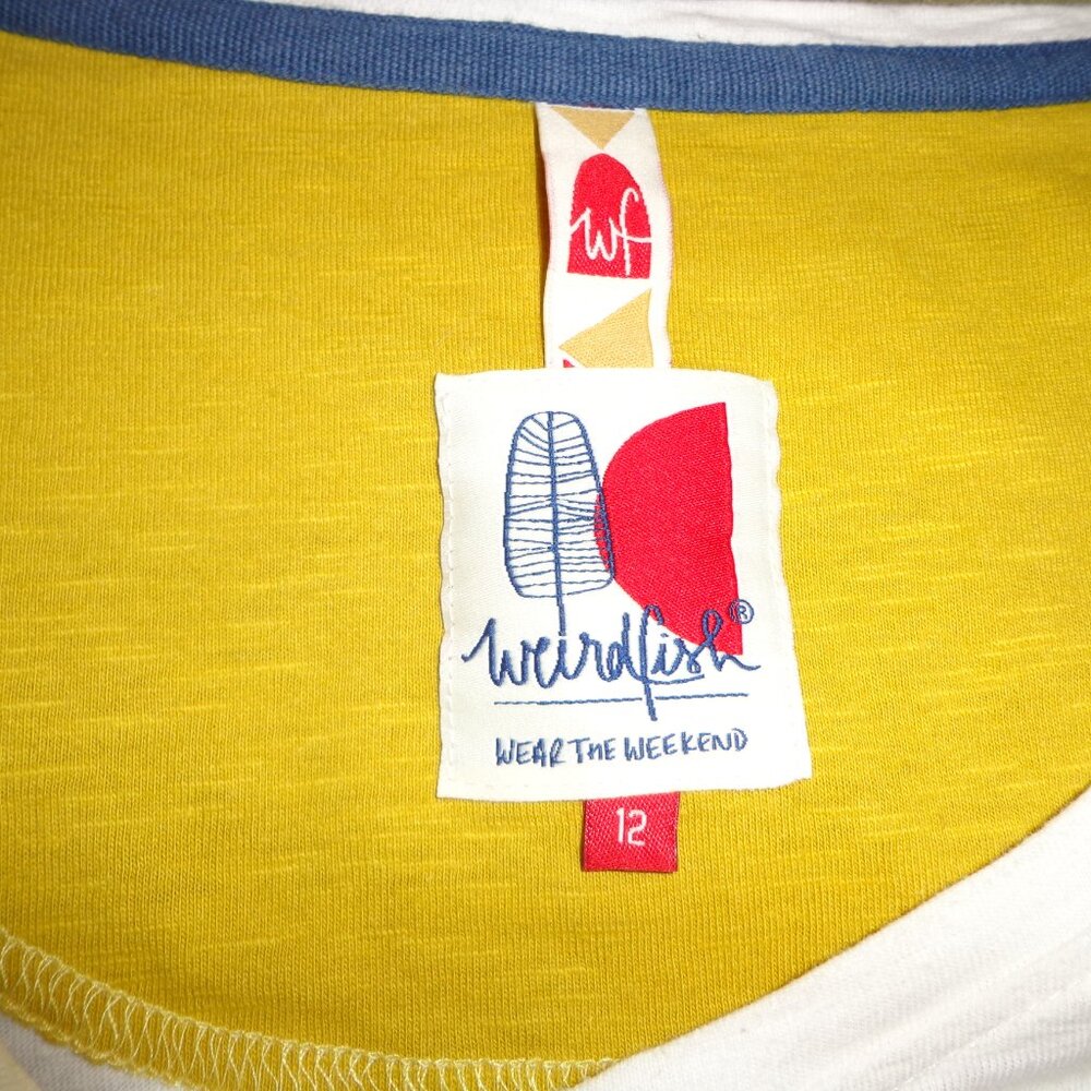 NWOT wf Weird Fish Wear The Weekend Scoop Neck Top 12 Stripes Blue/Wht Long Roll - Picture 3 of 12